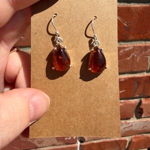 Amber Teardrop Dangle Earrings - Brown Amber